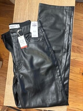 Abercrombie & Fitch Black Faux Leather Straight Pants